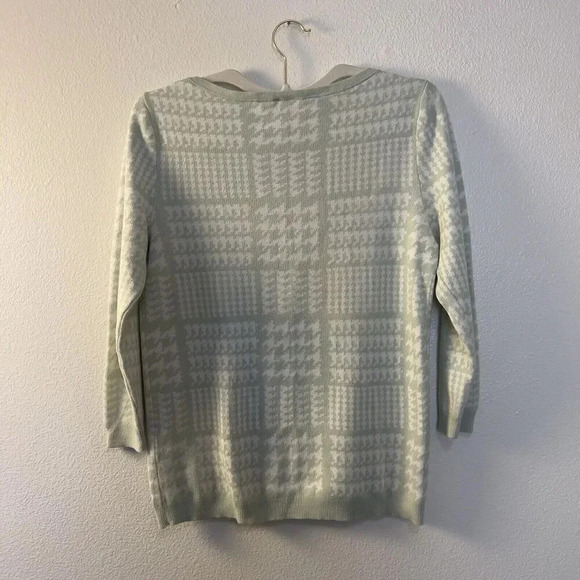 Ann Taylor Factory Mint Crewneck Green White Houndstooth Sweater Holiday Size S - Picture 8 of 10